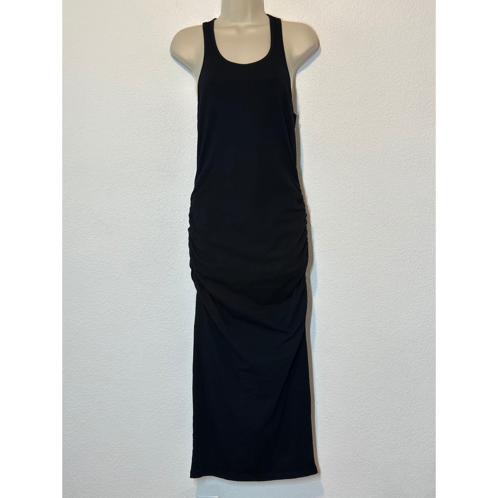 Michael Stars Black Ruched Racerback Midi Dress 9579 Large Made in USA